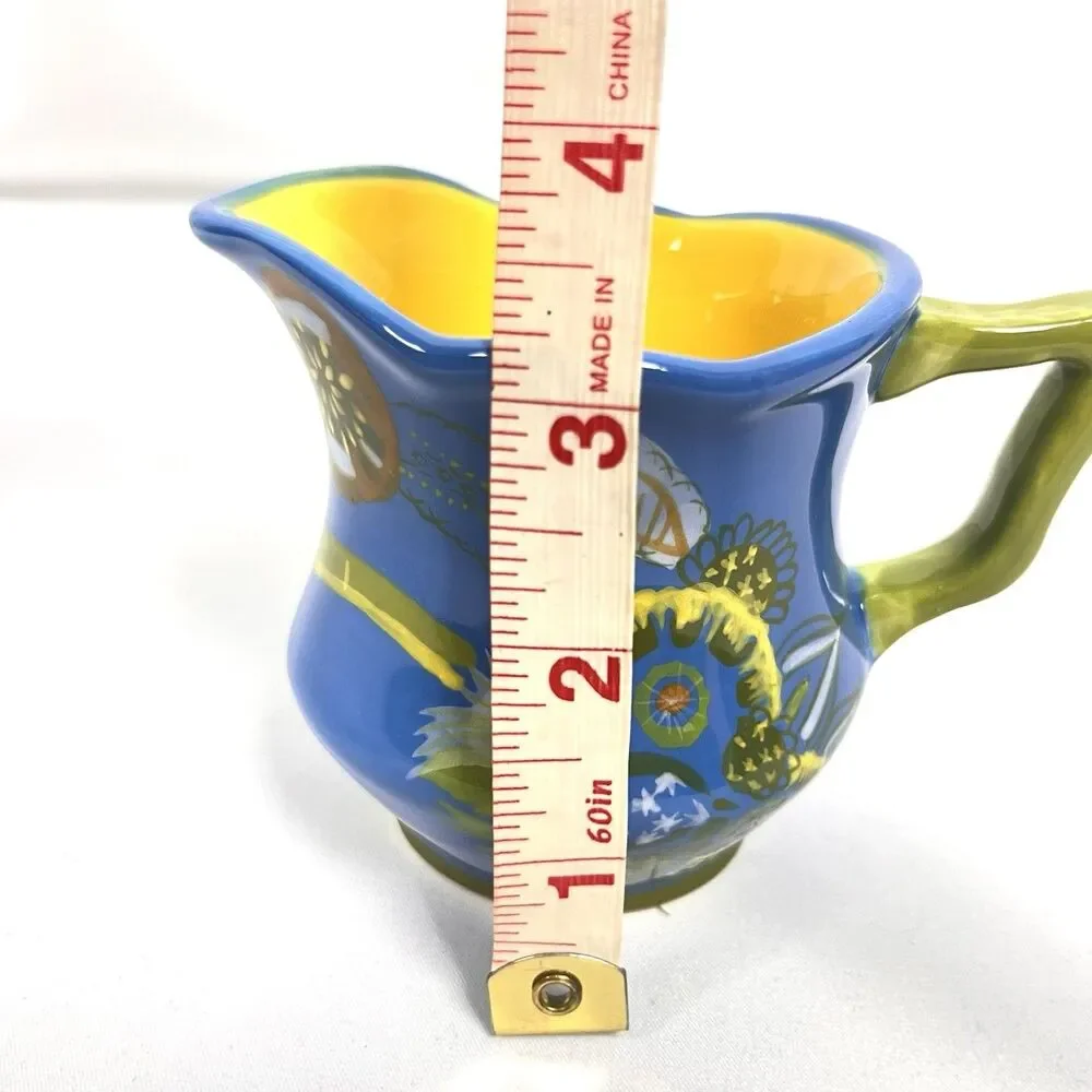 Tracy Porter Hand Painted Blue Floral Ceramic Creamer Pitcher Colorful China
